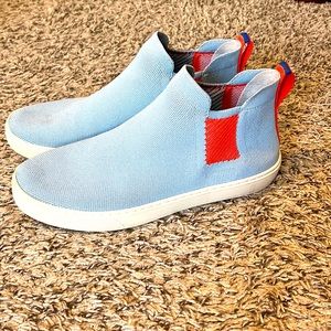 Sky blue and orange Chelsea Rothy’s